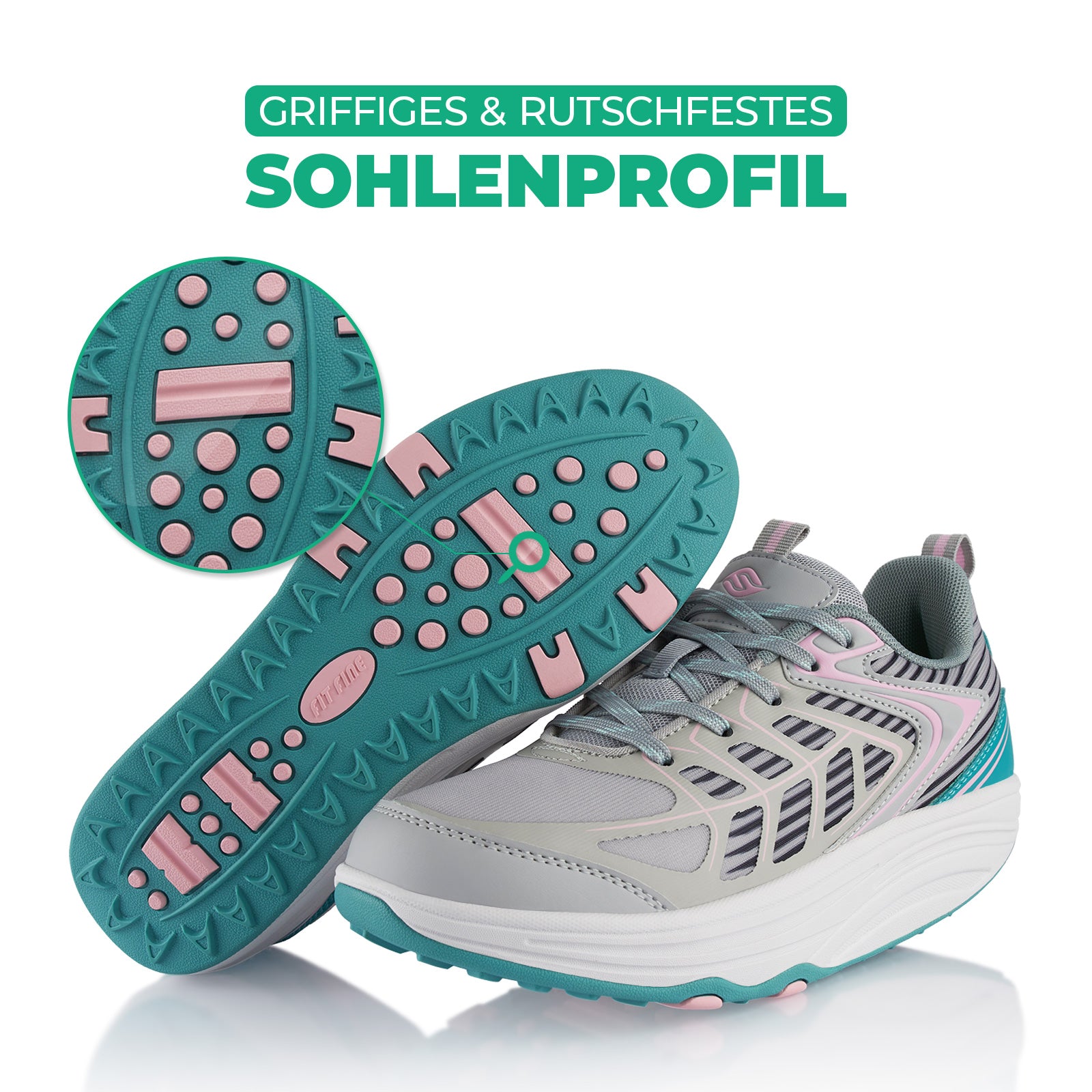 Sneaker Abrollsohle leichte Gesundheitsschuhe Grau Rosa