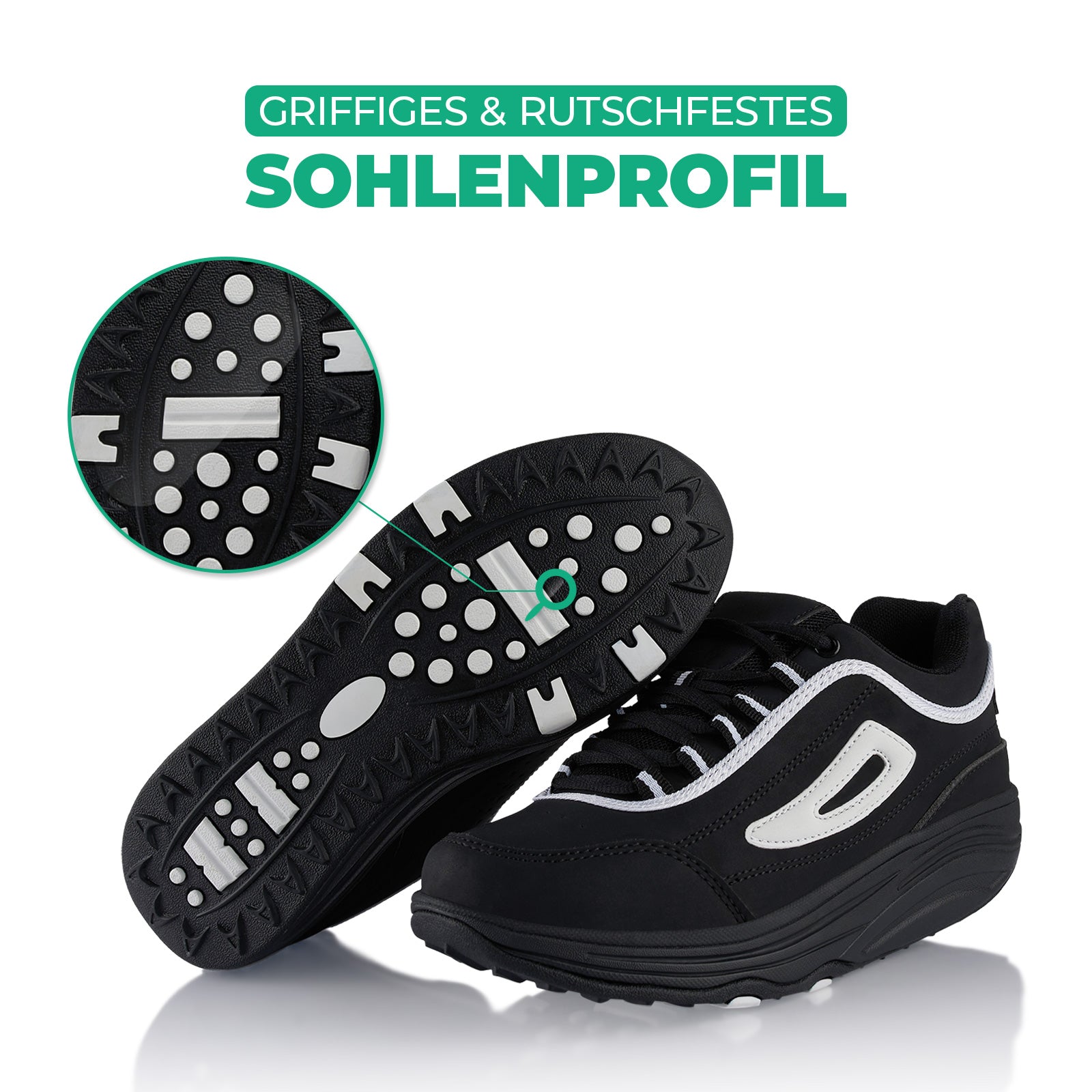 Sneaker Abrollsohle Gesundheitsschuhe Sportschuhe – Schwarz-Weiß